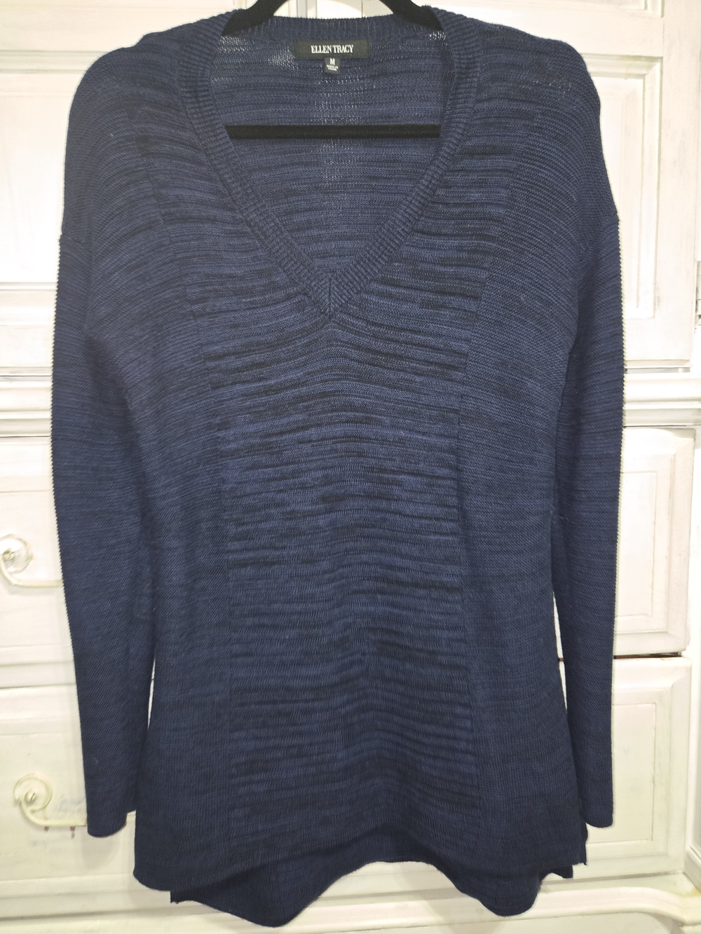 Ellen Tracy Deep Navy V-Neck Textured Knit Sweater